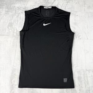 Nike Pro Dri Fit Sleeveless Training Shirt Black Compression Gym Size M Athletic